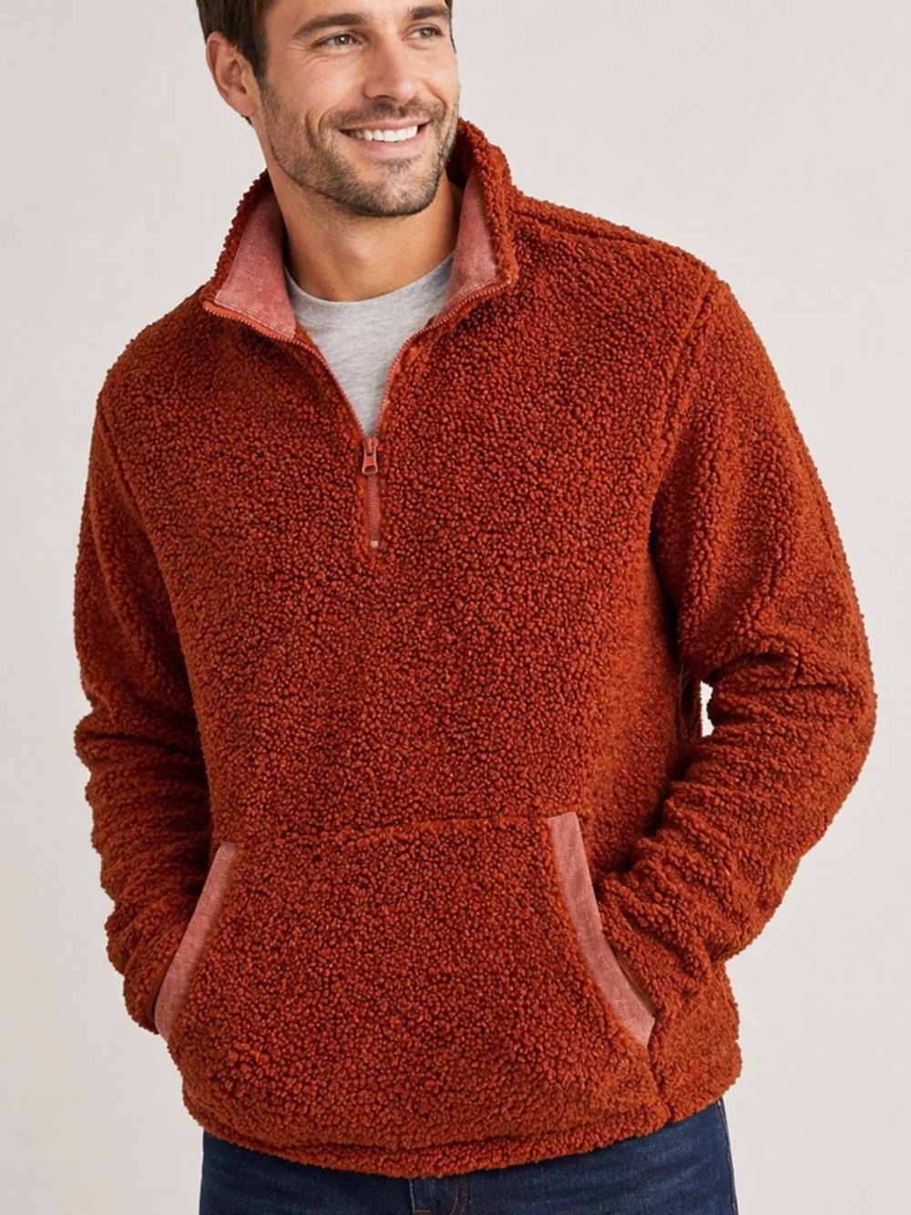 Weatherproof Vintage Sherpa mens XL Pullover 1/4 Zip Fleece Roasted Russet brown